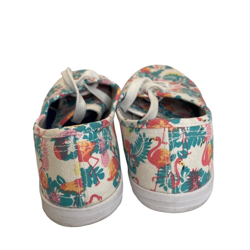 Canvas Lace-Up Sneakers Pink Flamingo Green Tropical Beach Flats Shoes Size 10 - Picture 6 of 11